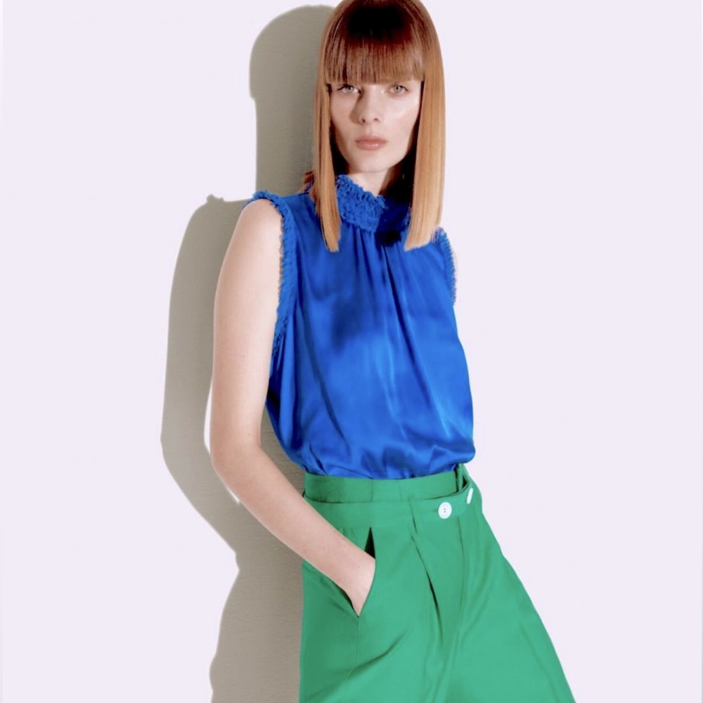 ZARA HIGH COLLAR SATIN EFFECT ТОР - COBALT BLUE BRAND NEW